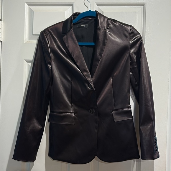 Theory  Shrunken glossy jacket sz 2 dark brown - Picture 4 of 7